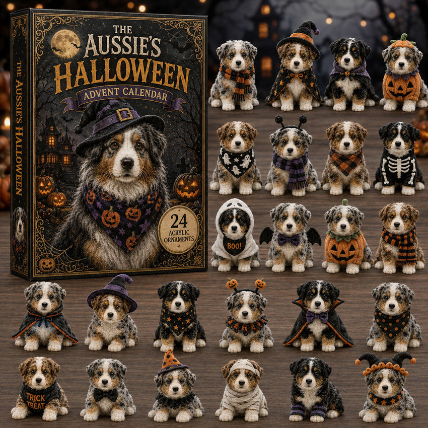 Spooky Australian Shepherd Advent Calendar 2026 - 24-Day Festive Countdown, Acrylic Charms Blind Box - Gift For Dog Lovers AC0TM008